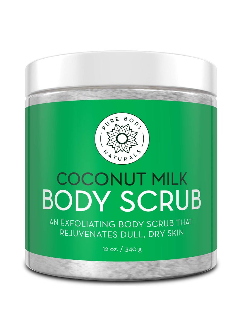 PURE BODY NATURALS Pure Body Naturals Exfoliating Body Scrub with Hydrating Coconut Milk and Detoxifying Dead Sea Salt, Moisturizing Exfoliating Scrub, 12 Ounce (Packaging Varies) 