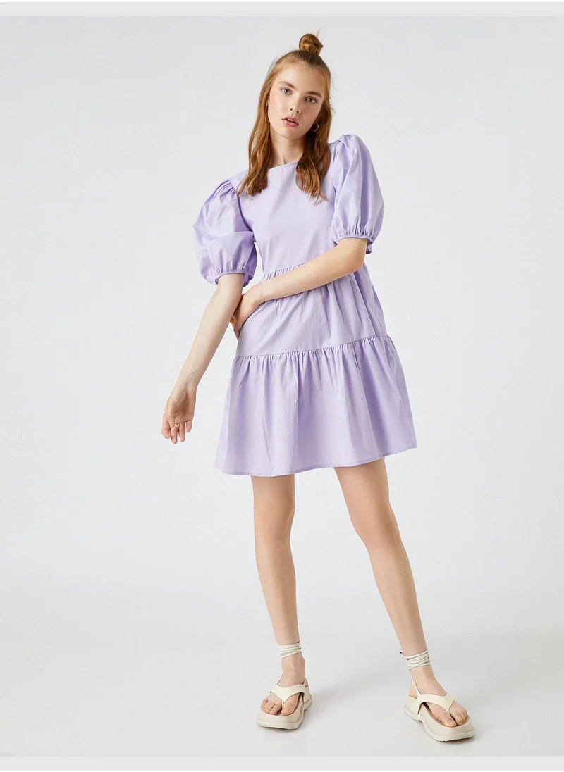 KOTON Puff Sleeve Dress Crew Neck