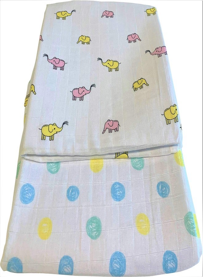 Plush Kids Premium Cotton Muslin Swaddle Wrap Pack of 2 (115 x 115 cm, 0 to 6 Months, Polka & Elephant Print Design) - Image 1