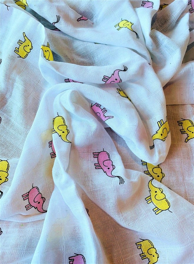Plush Kids Premium Cotton Muslin Swaddle Wrap Pack of 2 (115 x 115 cm, 0 to 6 Months, Polka & Elephant Print Design) - Image 2