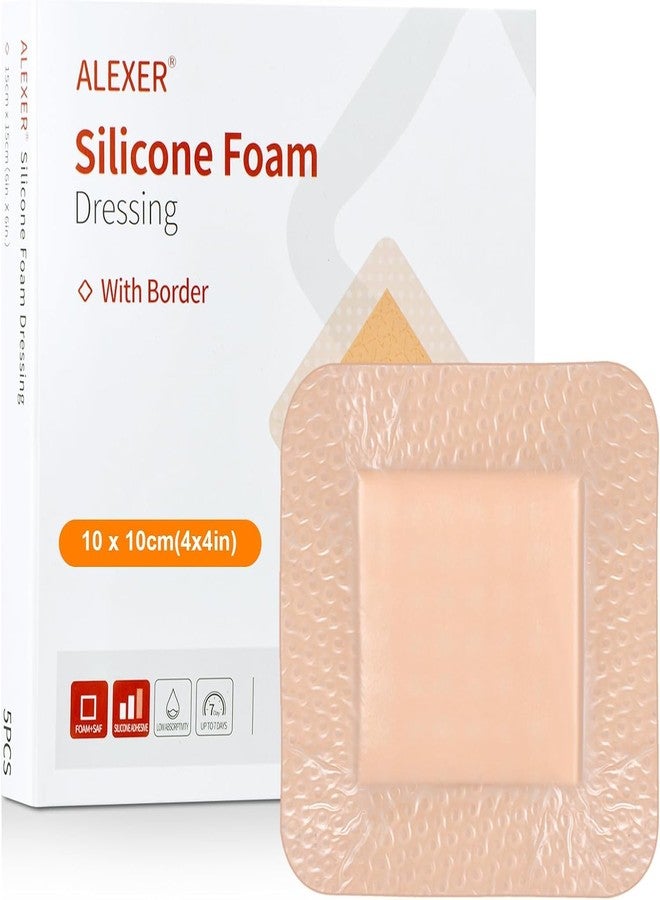 OUJEALEE Silicone Foam Dressing with Border - 5 Pack | Ultra-Gentle Skin Adhesive | Super Absorbent Wound Pad | Sterile & Waterproof | Pain-Free Removal for Sensitive Skin (4" x 4" - Image 1
