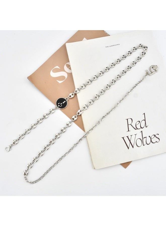 Women's Fashion Metal Waist Chain, Silver Tone, with Number '5' Charm - Image 2