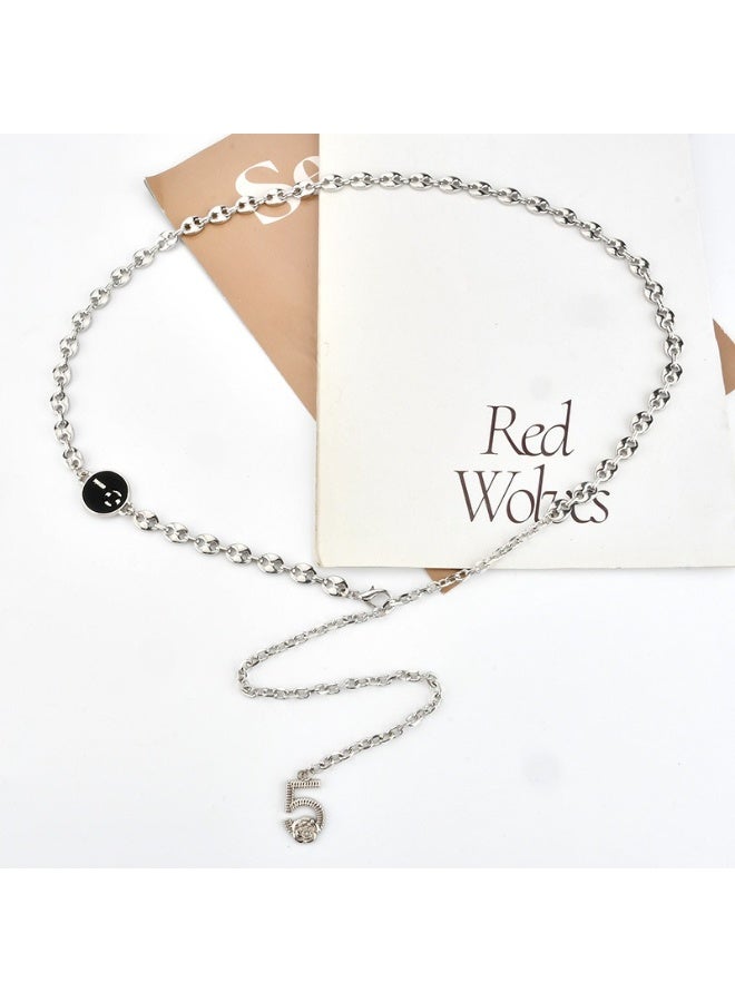 Women's Fashion Metal Waist Chain, Silver Tone, with Number '5' Charm - Image 3