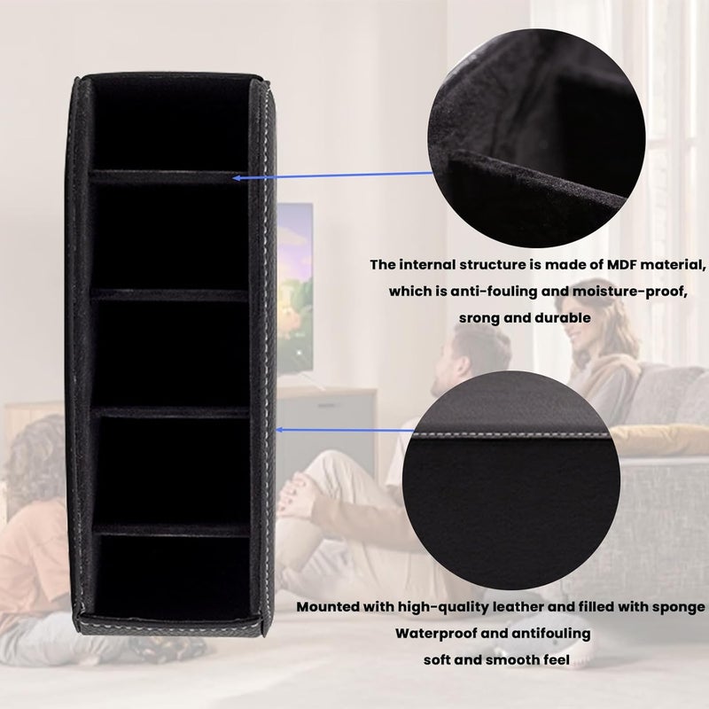 SAGREENY Leather Remote Control Holder With 5 Compartments Tv Remote Caddy Store Box,Office Supplies,Desktop Organizer For Controller, Glasses And Media Player,Pen Storage(Black) - Image 5