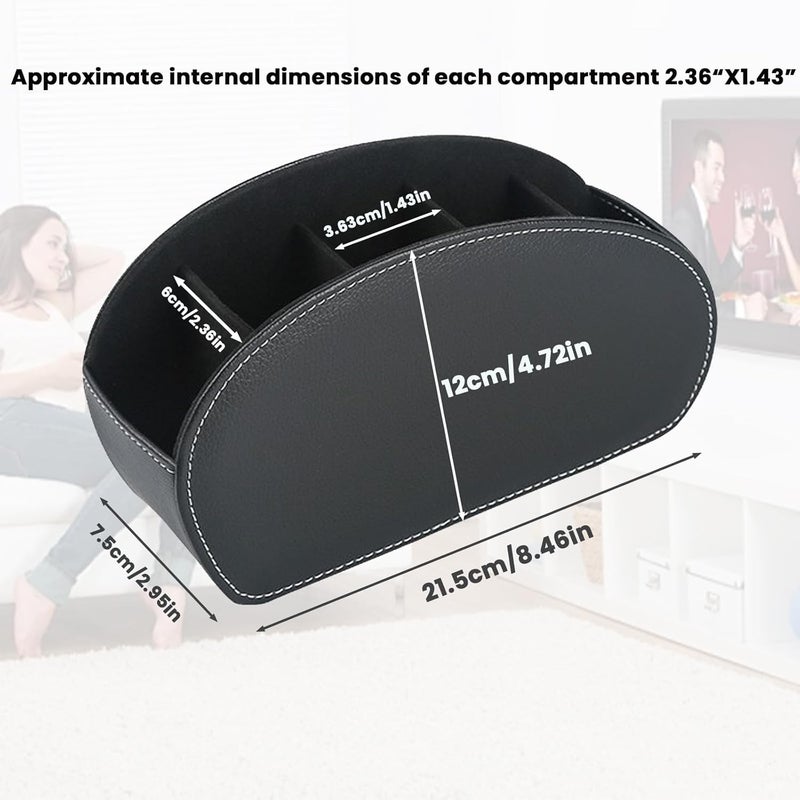SAGREENY Leather Remote Control Holder With 5 Compartments Tv Remote Caddy Store Box,Office Supplies,Desktop Organizer For Controller, Glasses And Media Player,Pen Storage(Black) - Image 2