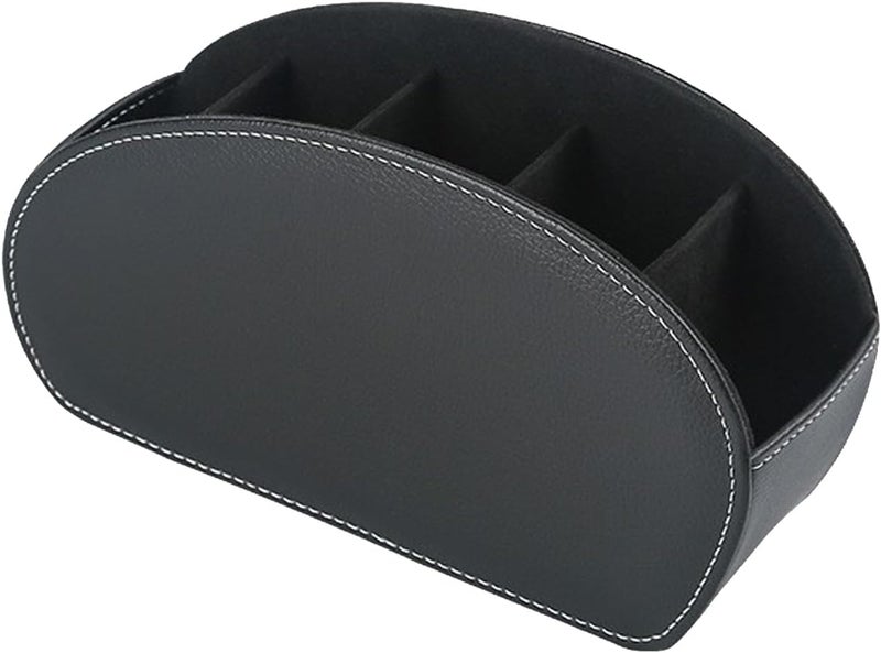 SAGREENY Leather Remote Control Holder With 5 Compartments Tv Remote Caddy Store Box,Office Supplies,Desktop Organizer For Controller, Glasses And Media Player,Pen Storage(Black) - Image 1