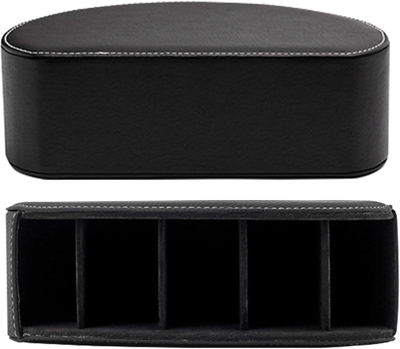 SAGREENY Leather Remote Control Holder With 5 Compartments Tv Remote Caddy Store Box,Office Supplies,Desktop Organizer For Controller, Glasses And Media Player,Pen Storage(Black) - Image 4