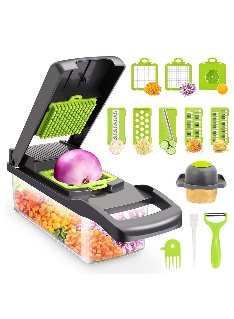 Vegetable Chopper,Multifunctional 13-in-1 Food Choppers Onion Chopper Vegetable Slicer Cutter Dicer Veggie chopper with 8 Blades,Colander Basket,Container for Salad Potato Carrot Garlic - Image 1