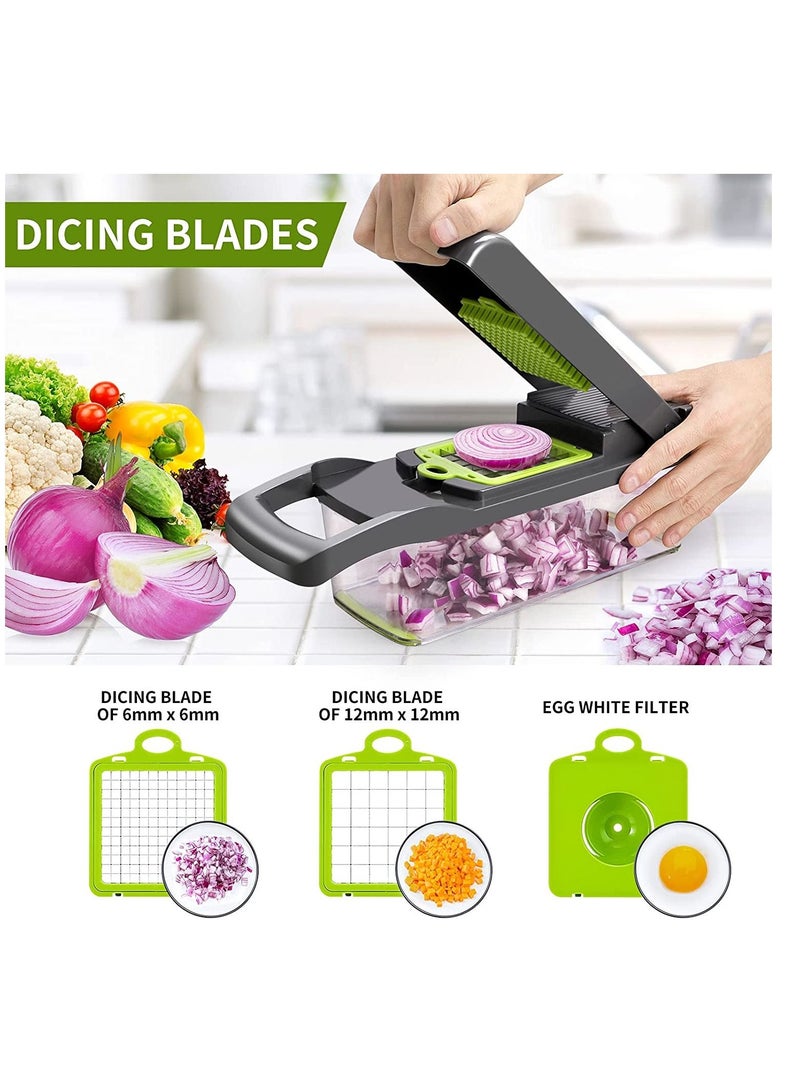 Vegetable Chopper,Multifunctional 13-in-1 Food Choppers Onion Chopper Vegetable Slicer Cutter Dicer Veggie chopper with 8 Blades,Colander Basket,Container for Salad Potato Carrot Garlic - Image 3