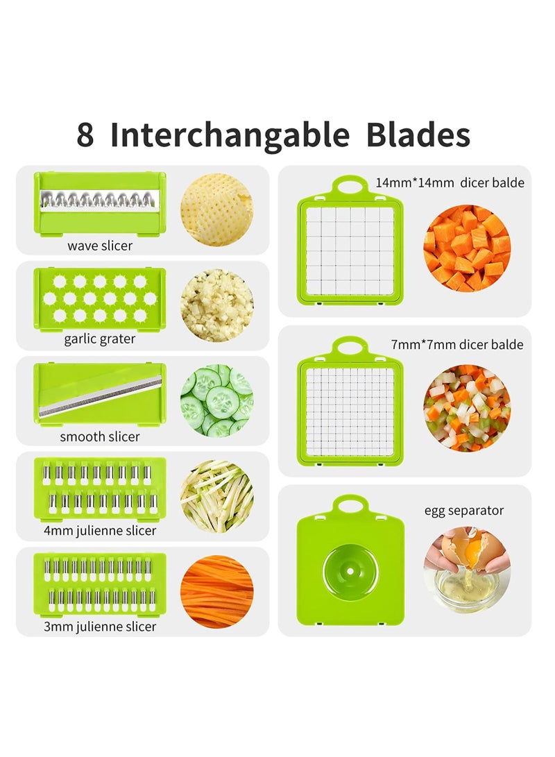 Vegetable Chopper,Multifunctional 13-in-1 Food Choppers Onion Chopper Vegetable Slicer Cutter Dicer Veggie chopper with 8 Blades,Colander Basket,Container for Salad Potato Carrot Garlic - Image 2