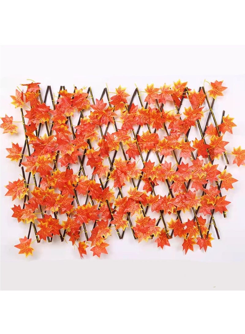 FFD Wooden Expandable Garden Fence with Orange Artificial Leaves - Bamboo Wicker Privacy Screen, Decorative Expanding Trellis (5pcs)" - Image 1