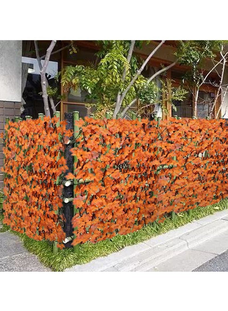 FFD Wooden Expandable Garden Fence with Orange Artificial Leaves - Bamboo Wicker Privacy Screen, Decorative Expanding Trellis (5pcs)" - Image 3