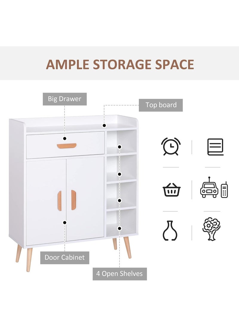 HOMCOM Sideboard, Side Cabinet, Floor Cupboard with Storage Drawer for Hallway, Kitchen, Bedroom, Living Room, White - Image 4