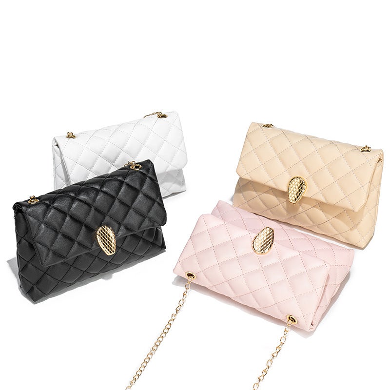 Personalized Magnetic Buckle Chain Shoulder Bag, Fashionable Embroidered Quilted Small Square Bag, Casual And Simple Crossbody Women'S Bag, Mobile Phone Bag - Image 2