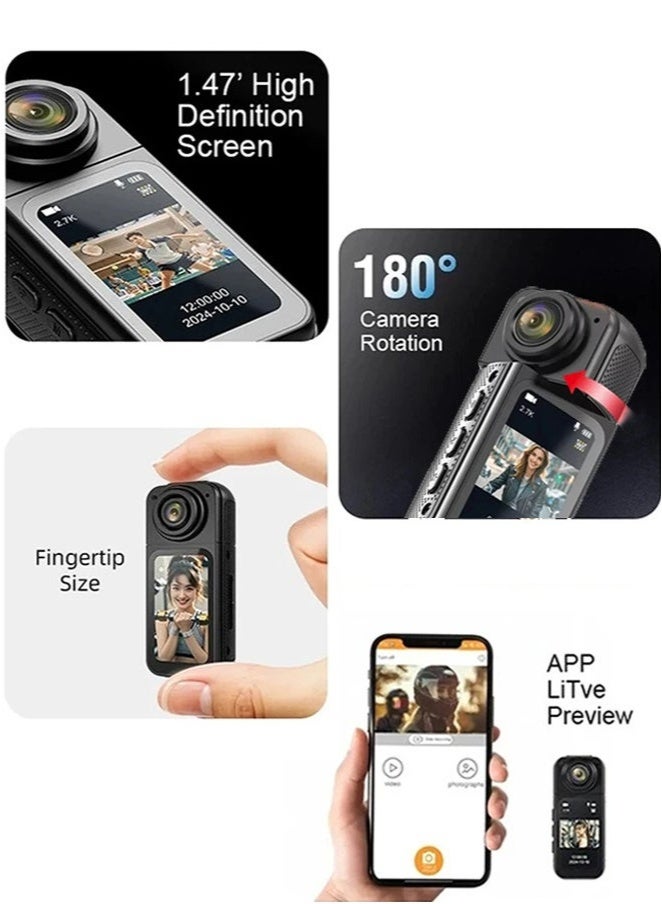 SahlTech New 2.7K HD Mini Sports Camera with 180° Rotating Multi-Angle Design, Compact 1.47 HD Magnetic Camcorder, Portable Thumb Camera Including 32GB Memory Card, and WiFi Connectivity for Versatile Vlog Recording, Cycling, Travel, and Sports DV - Image 3