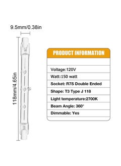 Y&D R7S Halogen Bulbs, 5 Pack 118mm 150W, Dimmable J-Type Linear Warm White Double Ended Bulbs for Security and Work Lights, Floodlight, Floor Lamps, Landscape Ceiling 4.6 Inch  - Image 4