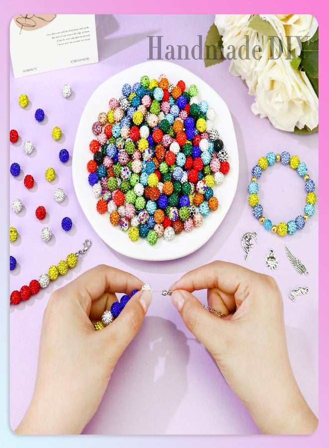 Dowarm 480PCS 10mm Rhinestone Beads Kit for Jewelry Making Baseball Necklace Friendship Bracelet, Round Disco Ball Rhinestone Clay Beads Set with Crackle Beads Spacer Beads Charms for DIY Crafting - Image 4