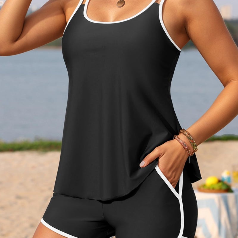 Modest High Waist Pocket Shorts Tankini Swimsuit Set - Image 2