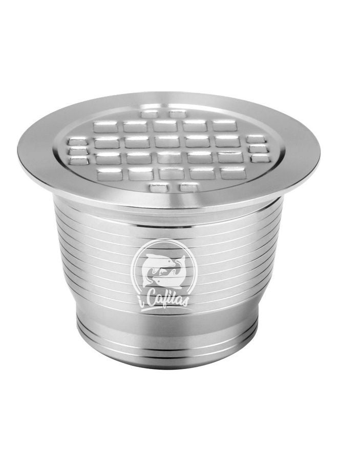 NIBEMINENT Compatible With Nespresso Stainless Steel Coffee Capsule Reusable Refillable Cup Filter with Brush Spoon Powder-press Ring Silver 11*5.5*5.5cm  - Image 2