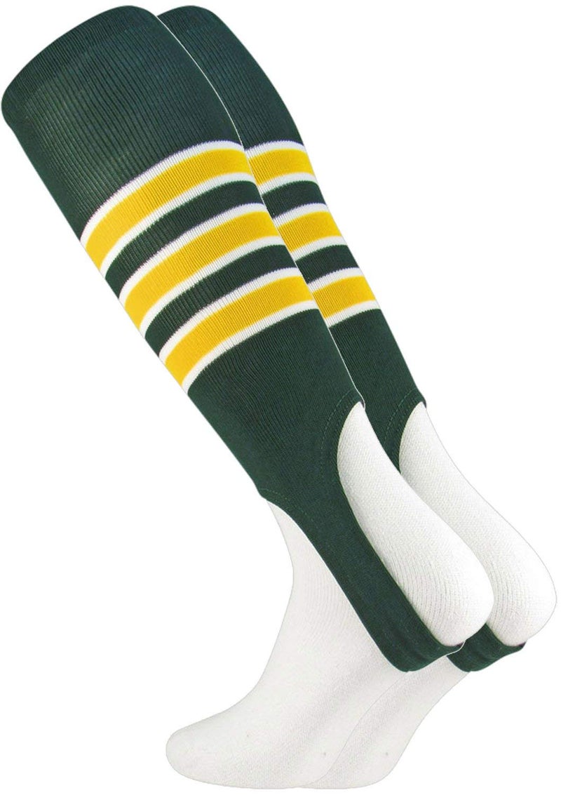 TCK Striped Baseball Stirrups Pattern D (Dark Green/White/Gold, Large)