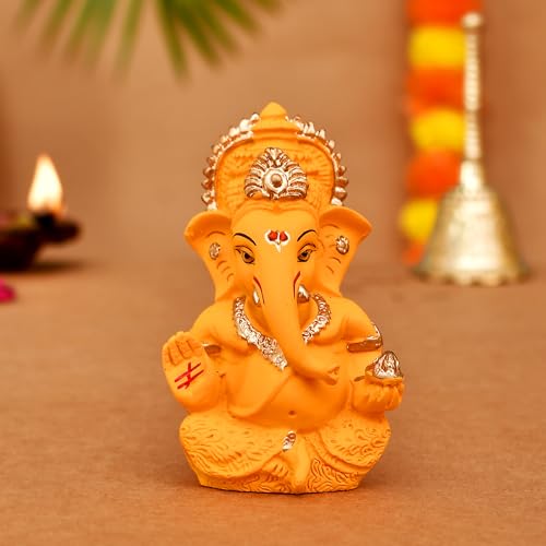 CraftVatika Ganesh Idol for Car Dashboard, Ganesha Ganpati Idol for Home Gift, Terracotta Statue Murti for Car Home Decor Temple Puja Room Gift - Image 1