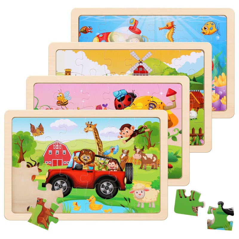 NASHRIO Wooden Puzzles Toys for Kids Ages 3-5, Set of 4 Packs with 20-Piece Farm, Animals Theme Wood Jigsaw Puzzles, Preschool Educational Brain Teaser Toys for Boys and Girls 3-6 Years Old. - Image 1