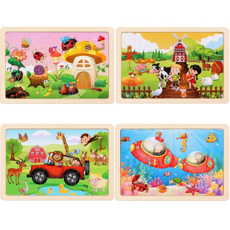 NASHRIO Wooden Puzzles Toys for Kids Ages 3-5, Set of 4 Packs with 20-Piece Farm, Animals Theme Wood Jigsaw Puzzles, Preschool Educational Brain Teaser Toys for Boys and Girls 3-6 Years Old. - Image 3