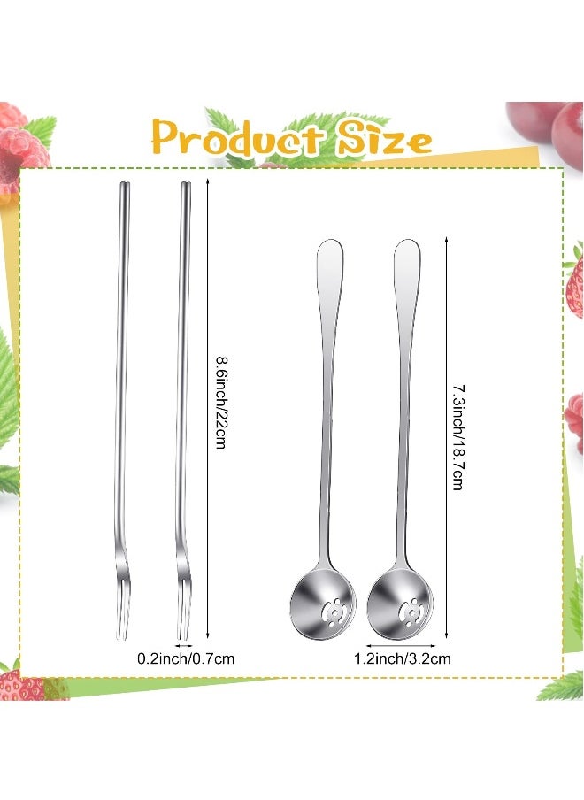 Generic - 4 Piece Pickle Fork And Olive Spoon Strainer Stainless Steel Long Handle Pickle Fork And Olive Spoon Jars Serving Spoon And Fork Set With Drain Hole For Pickle Cucumber Arugula Caper - Image 1