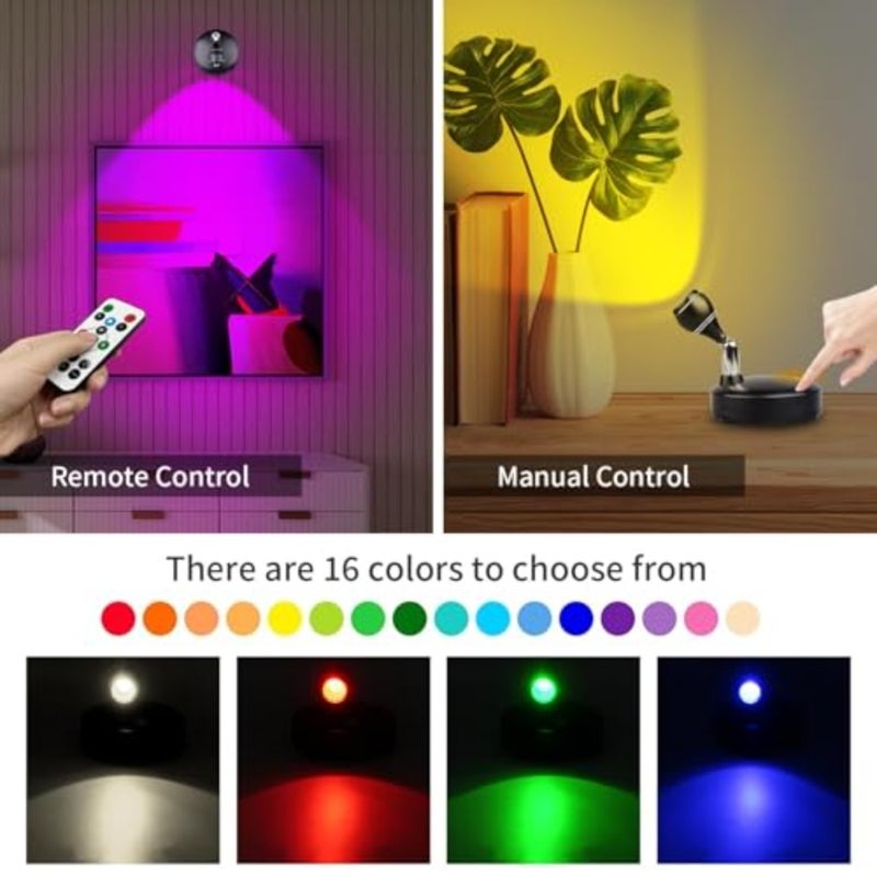 Wireless Spotlight Indoor Battery Operated Grow Light for Plants with Remote LED Cordless Dimmable Picture Light for Wall Paintings and Artwork Display 2 Pack - Image 2