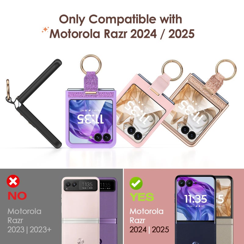 Caka Bling Case for Motorola Razr 2024/2025 Case [NOT for Plus or Ultra], with Finger Ring Holder & Built-in Screen Protector, Slim Thin Protective Phone Cover for Moto Razr 2024 & 2025 - Rose Gold - Image 2