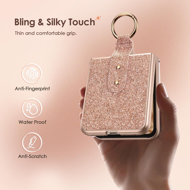 Caka Bling Case for Motorola Razr 2024/2025 Case [NOT for Plus or Ultra], with Finger Ring Holder & Built-in Screen Protector, Slim Thin Protective Phone Cover for Moto Razr 2024 & 2025 - Rose Gold - Image 4
