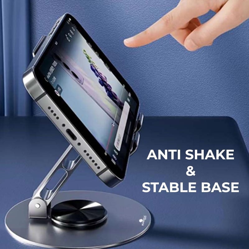 SKYCELL Metal Mobile Stand & Tablet Stand, Foldable & 360° Rotatable Mobile Stand for Table, Multiple Height & Angle Adjustments, Stable Metalic Round Base Weight of Any Phone or Tablet - Image 3