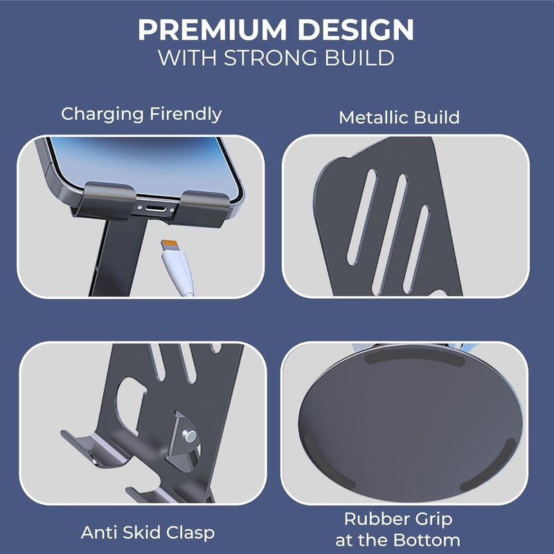 SKYCELL Metal Mobile Stand & Tablet Stand, Foldable & 360° Rotatable Mobile Stand for Table, Multiple Height & Angle Adjustments, Stable Metalic Round Base Weight of Any Phone or Tablet - Image 5