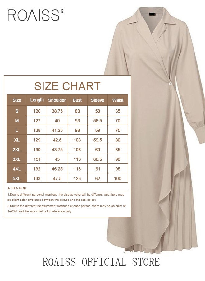 Ladies Tunic Dress Solid Color Formal Elegant Asymmetrical Pleated Design High Waiste Dress Vintage V-Neck Lapel Long Suit Ankle Length Dress for Women Casual Ramadan Beige - https://f.nooncdn.com/p/pzsku/ZCA102B40A8B0E7C48F74Z/45/1741076861/ac6c6026-8304-4d6b-bfef-d3f2a9b24ca4.jpg?format=jpg&width=original