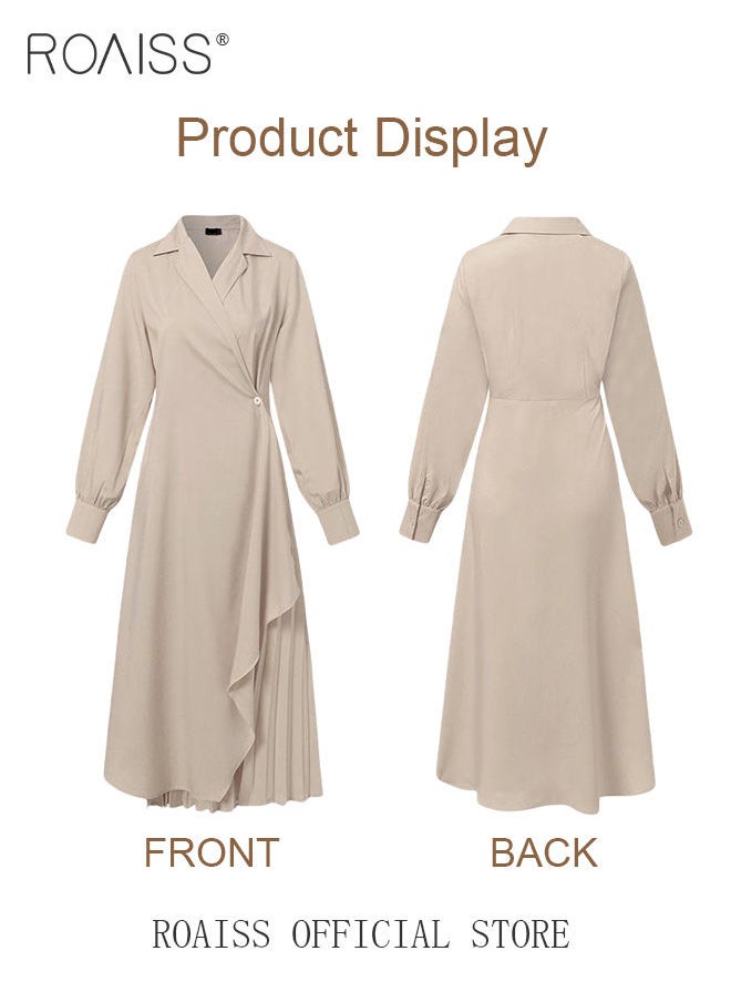 Ladies Tunic Dress Solid Color Formal Elegant Asymmetrical Pleated Design High Waiste Dress Vintage V-Neck Lapel Long Suit Ankle Length Dress for Women Casual Ramadan Beige - https://f.nooncdn.com/p/pzsku/ZCA102B40A8B0E7C48F74Z/45/_/1684490105/2ba2467b-d871-4635-8f3d-87396dc2726a.jpg?format=jpg&width=original