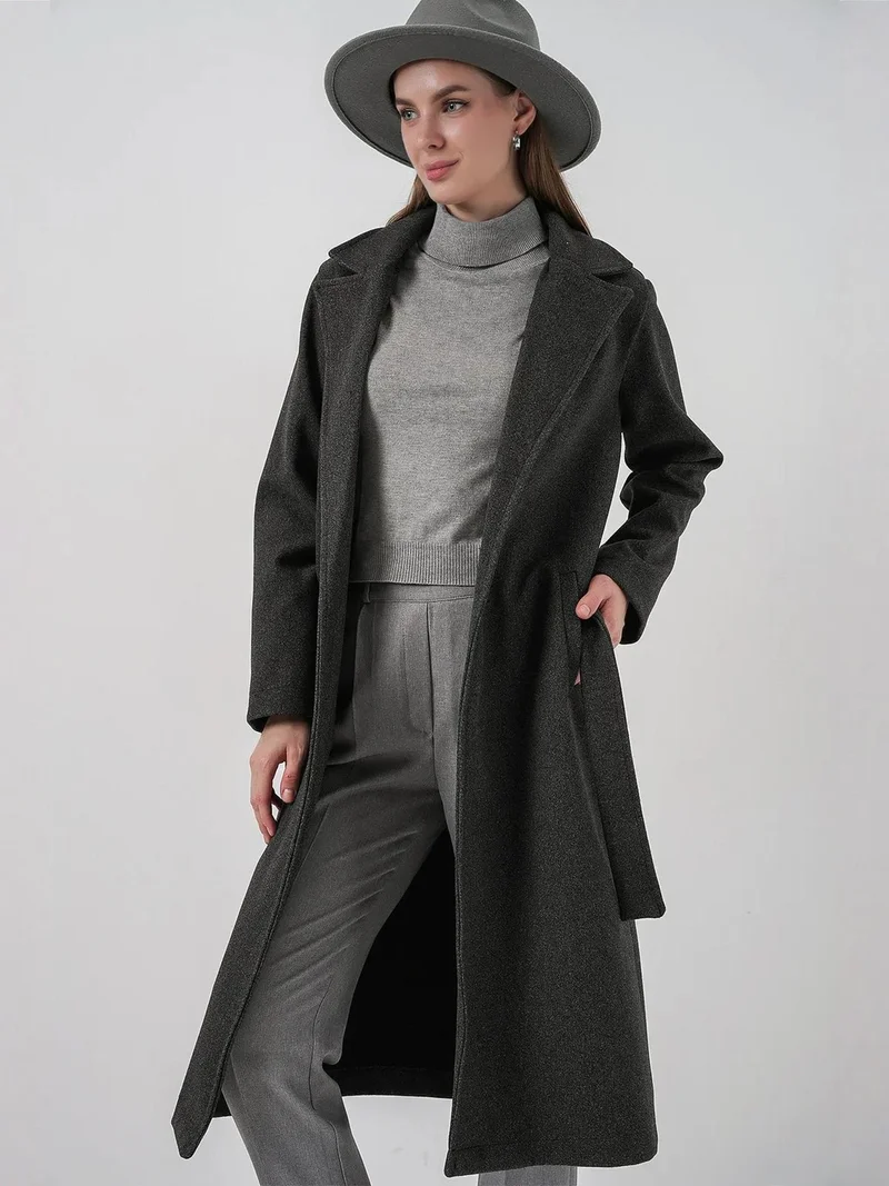 BIG DART BDART Double Breasted Tie Closure Textured Coat
