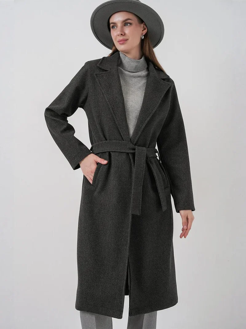 BIG DART BDART Double Breasted Tie Closure Textured Coat