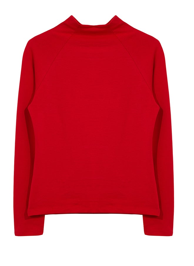 trendyol - Red High Collar Dart Detailed Fitted Knitted Blouse TWOAW25BZ00027 - Image 1