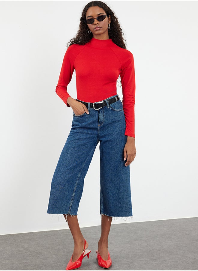 trendyol - Red High Collar Dart Detailed Fitted Knitted Blouse TWOAW25BZ00027 - Image 1