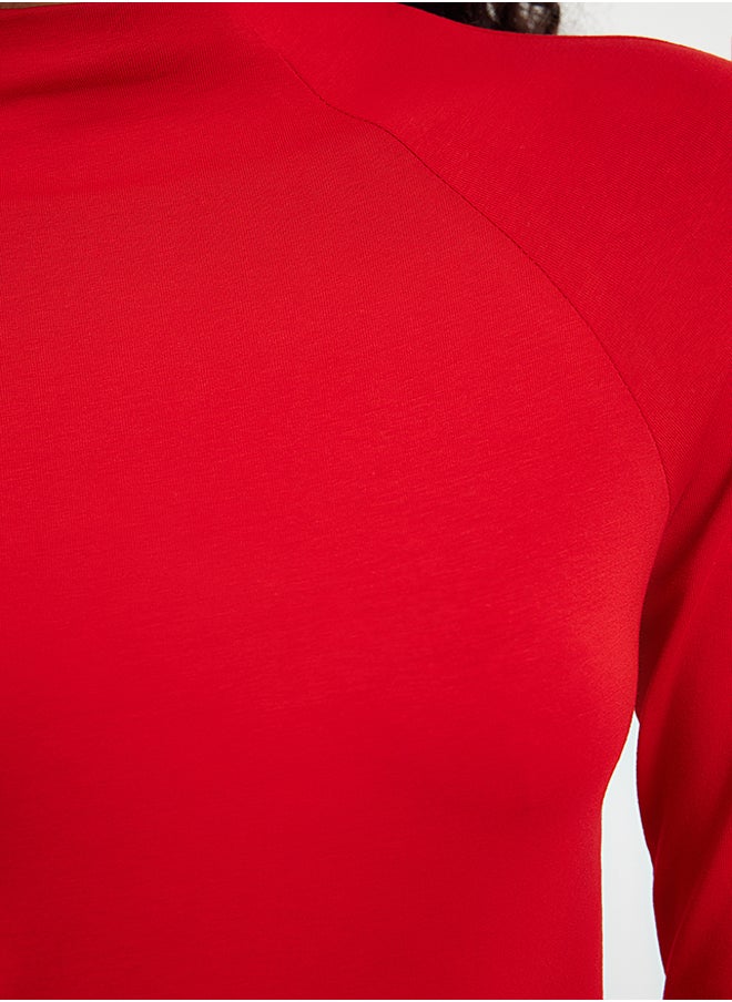 trendyol - Red High Collar Dart Detailed Fitted Knitted Blouse TWOAW25BZ00027 - Image 1
