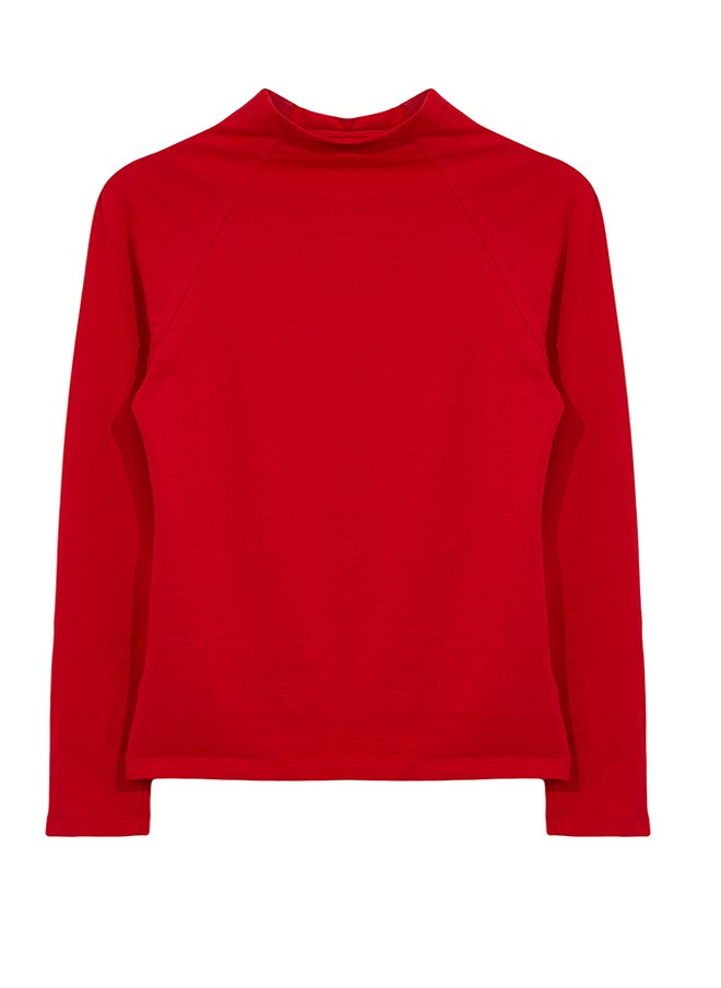 trendyol - Red High Collar Dart Detailed Fitted Knitted Blouse TWOAW25BZ00027 - Image 1