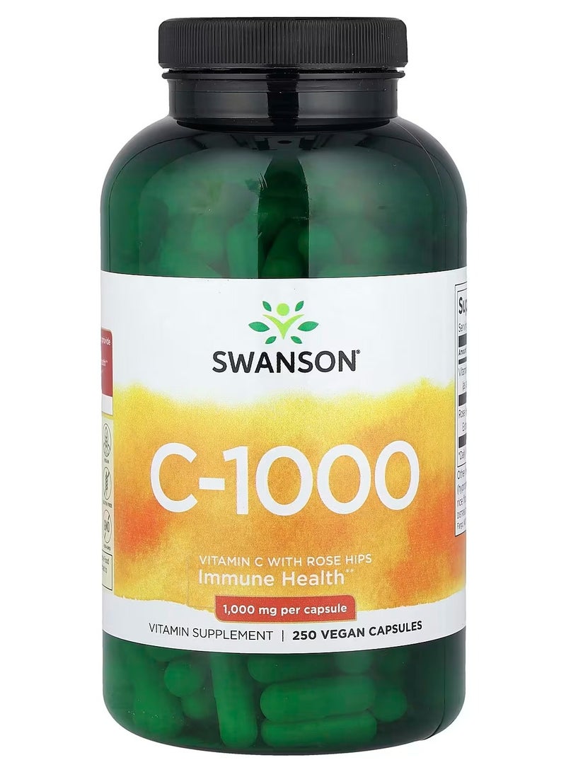 سوانسون، سي-١٠٠٠، فيتامين سي مع ثمر الورد، ٢٥٠ كبسولة نباتية