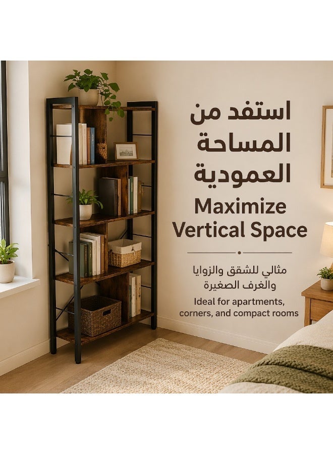 هيكسدريم رف كتب صناعي مفتوح بأربعة أرفف، خزانة كتب ريفية بإطار من الخشب والمعدن، وحدة عرض طويلة قائمة بذاتها مع مساحة تخزين مقسمة، لغرفة المعيشة، غرفة النوم، المكتب المنزلي، لون بني ريفي - Image 2