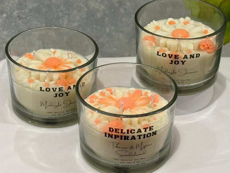 Apsaa Living Premium Scented Candle Garden in a Jar Candle Non Toxic Natural Soy Wax Ideal for Home Dcor and Gifting Tuberose and Mysore Sandalwood - Image 1
