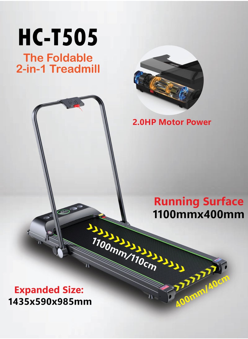 Health Carrier - HC-T505 Slim Portable Treadmill with handle Bar LED Display, with Wireless Remote Control, 100kg weight capacity Under Desk Running Walking Machine Treadmill - Image 1
