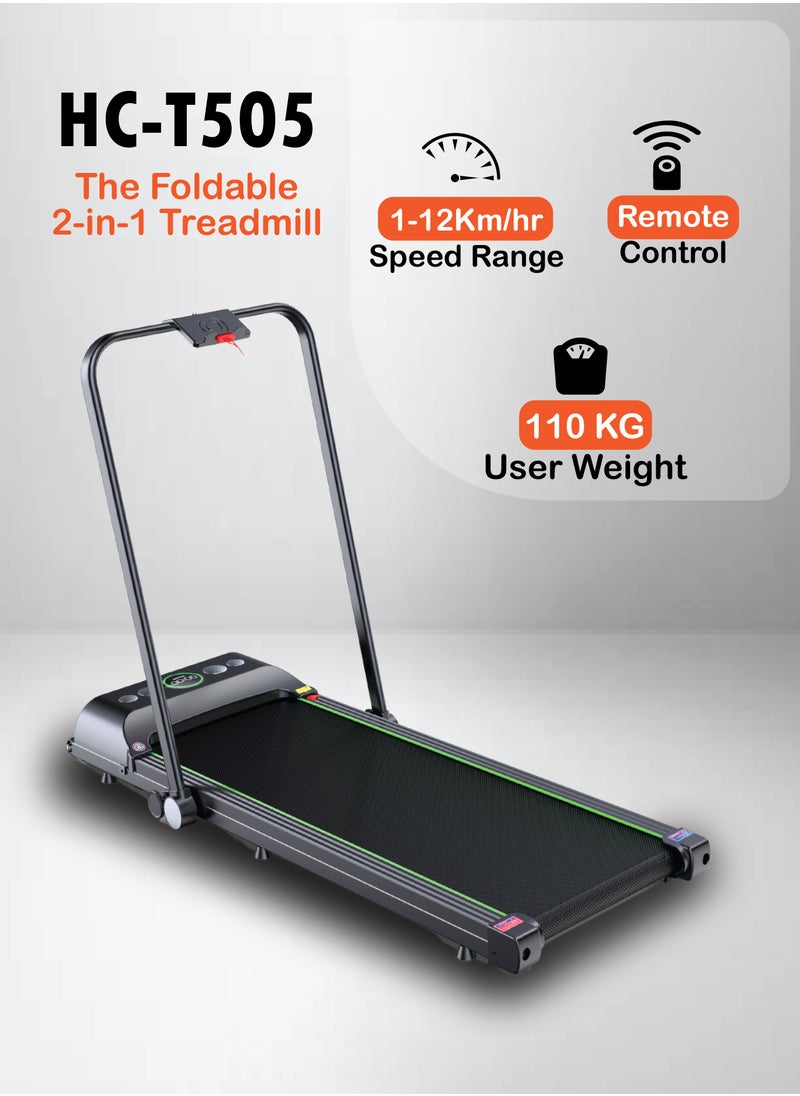Health Carrier - HC-T505 Slim Portable Treadmill with handle Bar LED Display, with Wireless Remote Control, 100kg weight capacity Under Desk Running Walking Machine Treadmill - Image 1