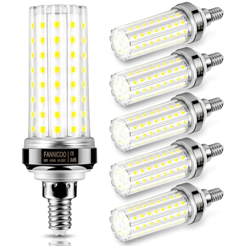 FanNicoo E12 LED Bulb, 6pcs 20W LED Corn Light Bulb 150W Equivalent 2500Lumen 6500K Cool Daylight White Non-Dimmable LED Candelabra Light Bulbs for Ceiling Fan Home Kitchen Bathroom Indoor - Image 1