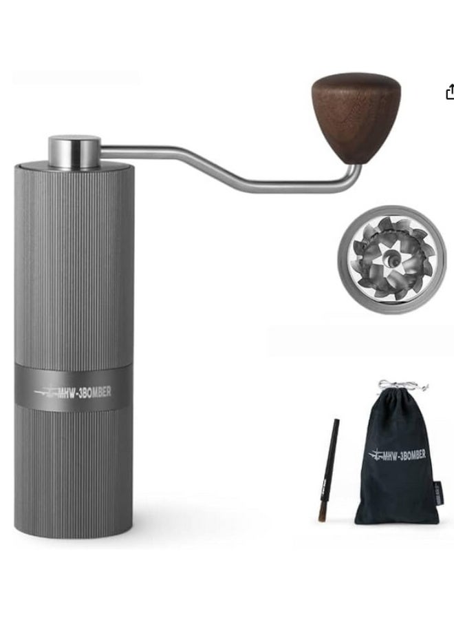 ام اتش دابيلو - ثري بومبار مطحنة قهوة يدوية MHW-3BOMBER بمقبض خشبي، مطحنة يدوية محمولة مع قلب طحن، تتضمن فرشاة قلم وحقيبة تخزين - شفرة فولاذية (رمادي) - Image 1