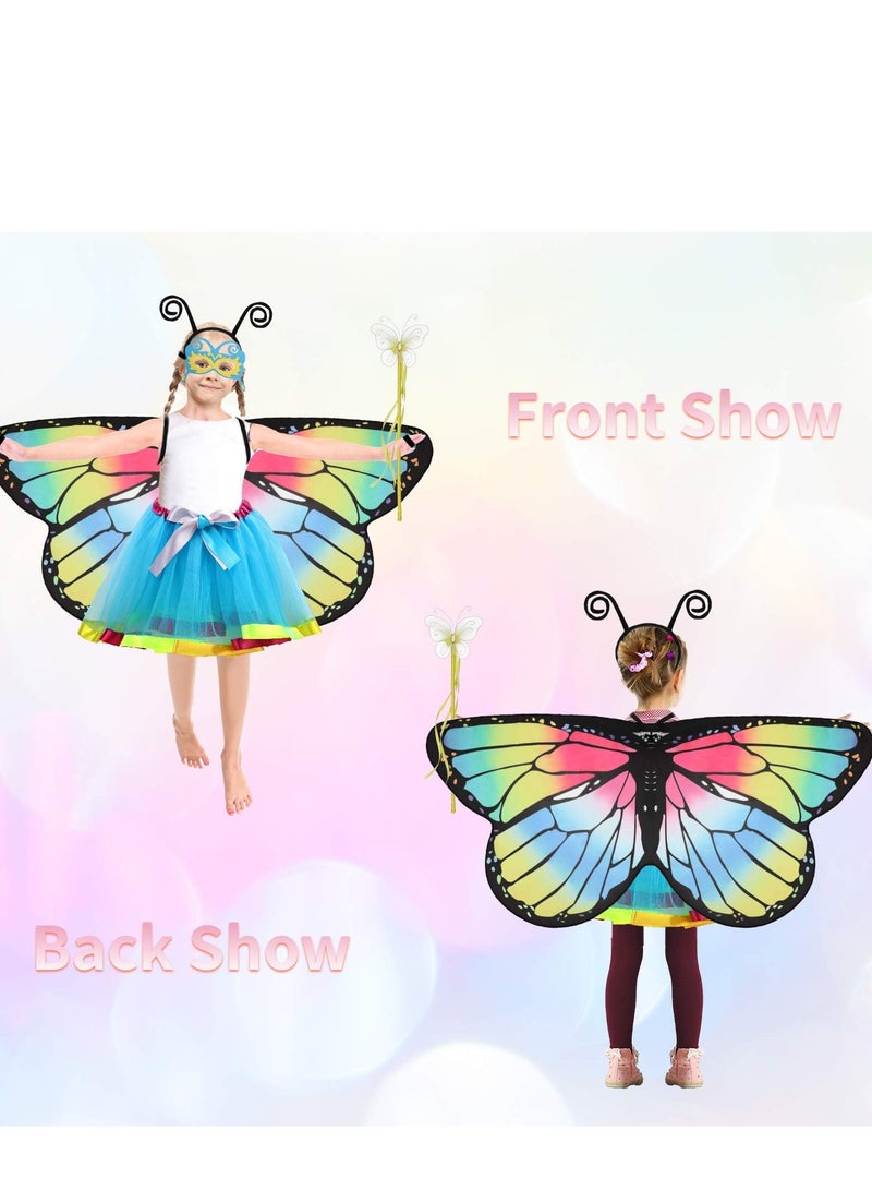 Zikra Fairy Costume Set for Girls Butterfly Clothes Rainbow Tutu Outfit Dress Eye Covering Antenna Headband Hairpin Wand for Age 3-8 - Image 2