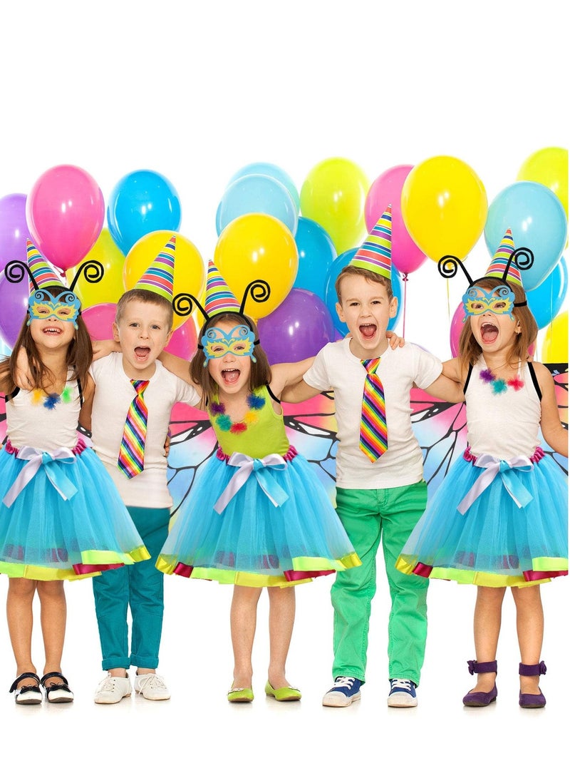 Zikra Fairy Costume Set for Girls Butterfly Clothes Rainbow Tutu Outfit Dress Eye Covering Antenna Headband Hairpin Wand for Age 3-8 - Image 5